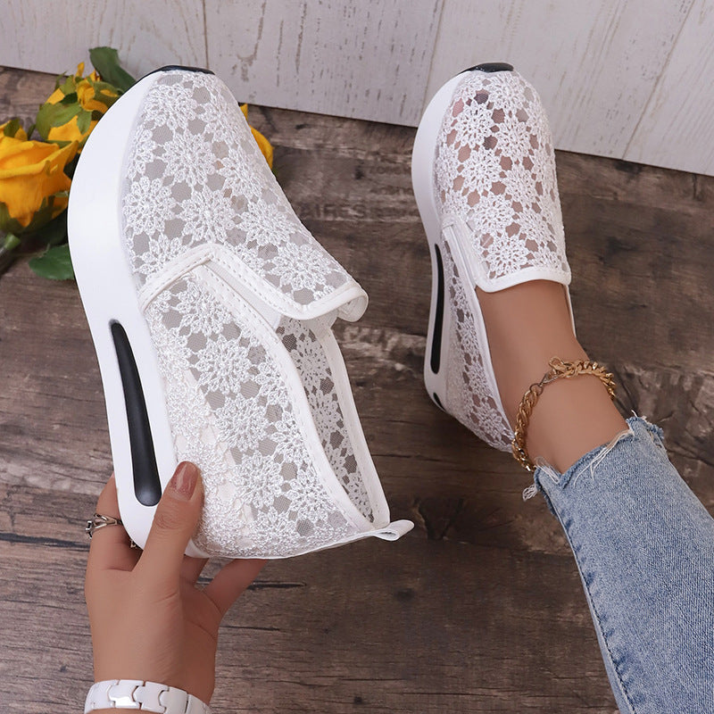 Lace Mesh Shoes Women Flats Inner Heightened Platform Casual Shoes