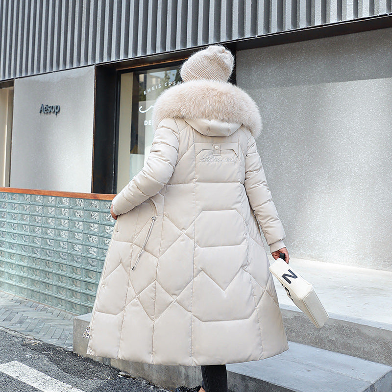 Long fur collar hooded coat