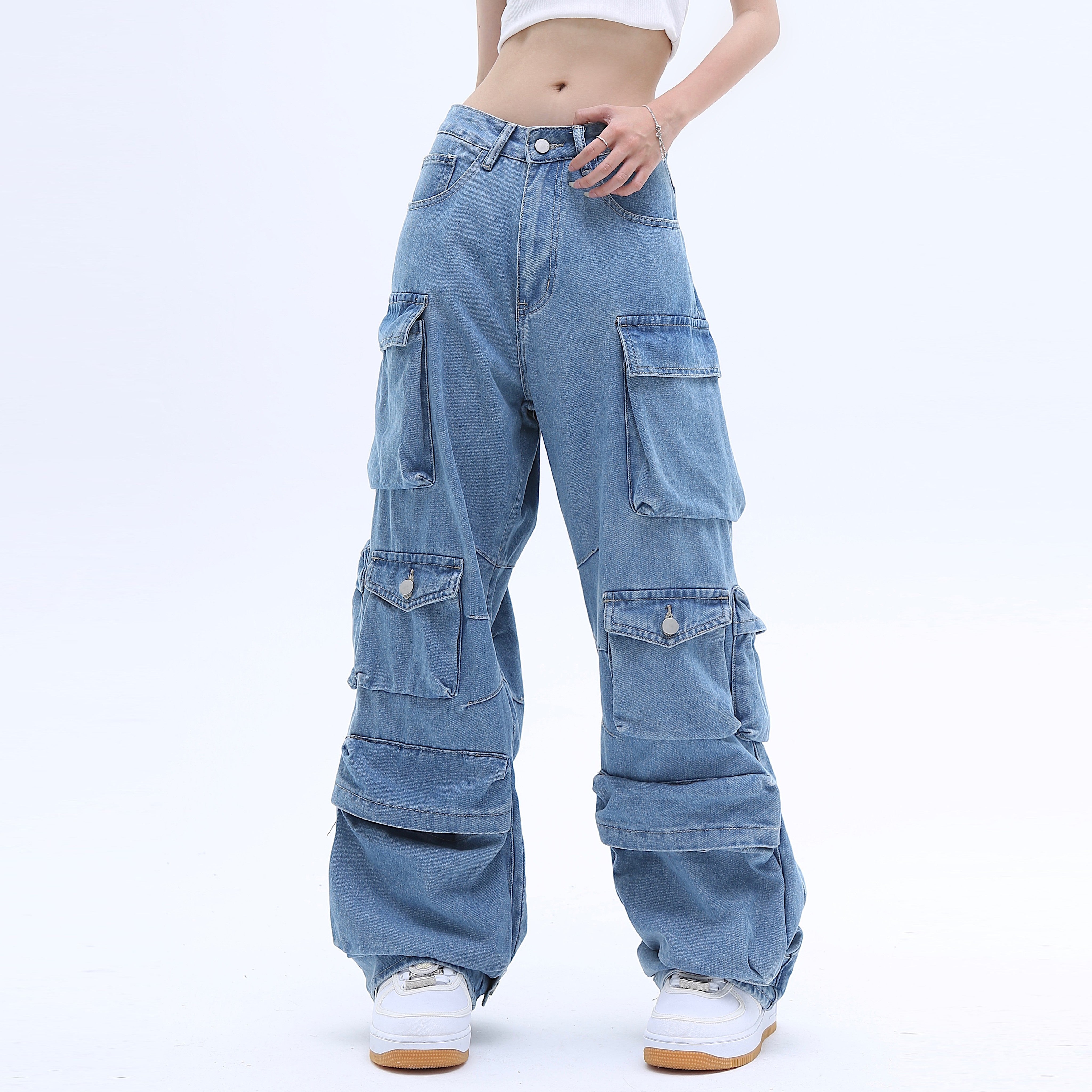 American High Street Multi-pocket Washed Baggy Jeans