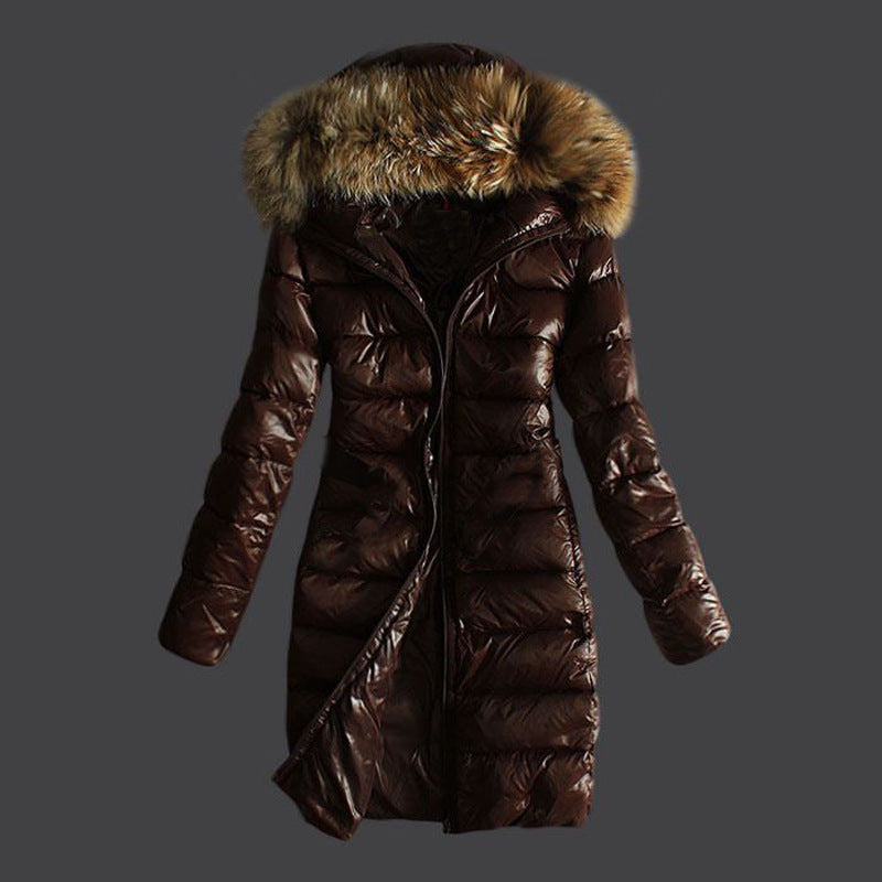 Long Quilted Jacket With Fur Collar And Raccoon Fur