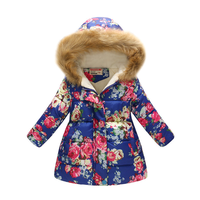 Children's long fur collar hooded cotton jacket