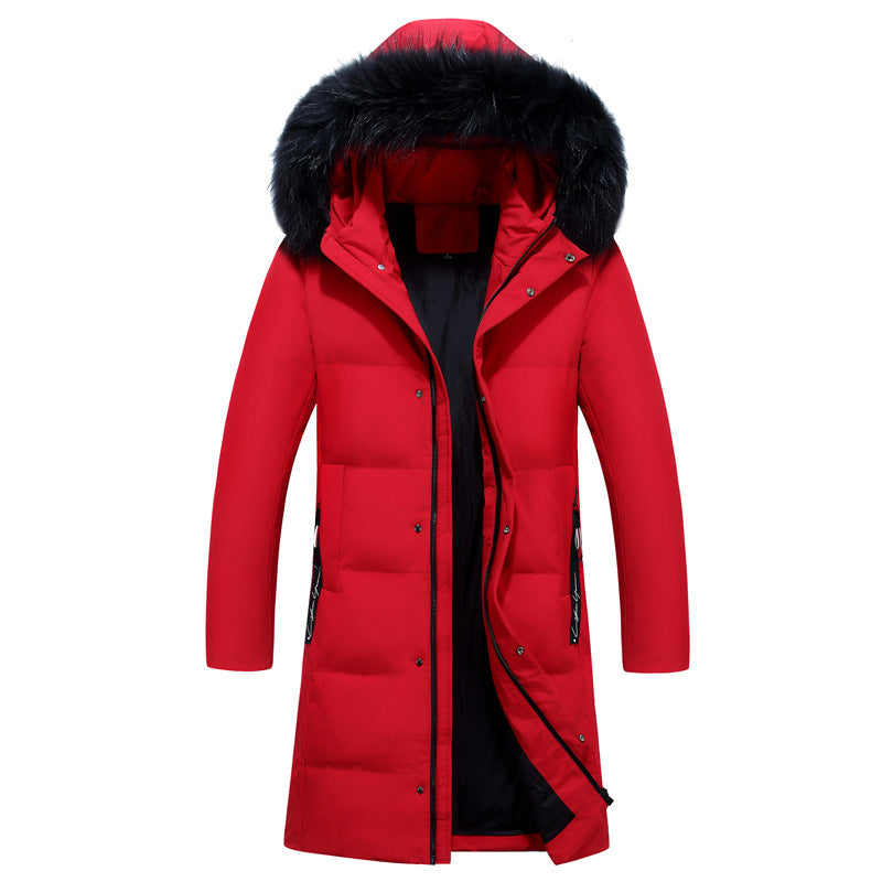 Large Fur Collar Mid-length Slim Down Jacket Over The Knee