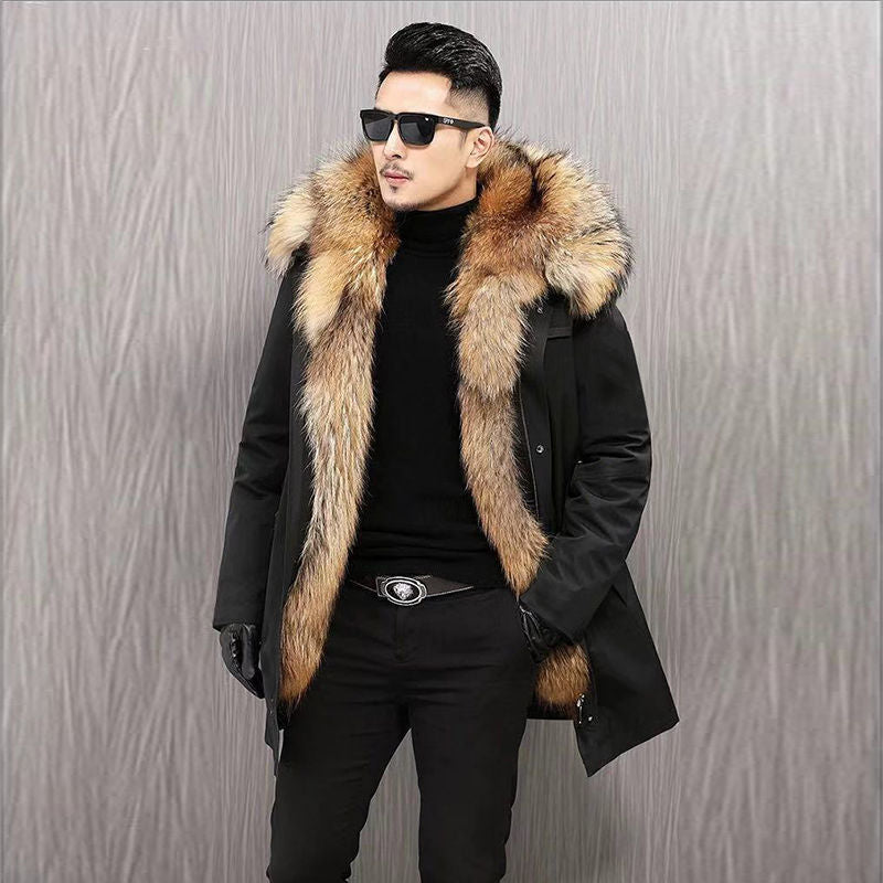 Mid-Length Faux Fur Raccoon Fur Liner Thick Coat