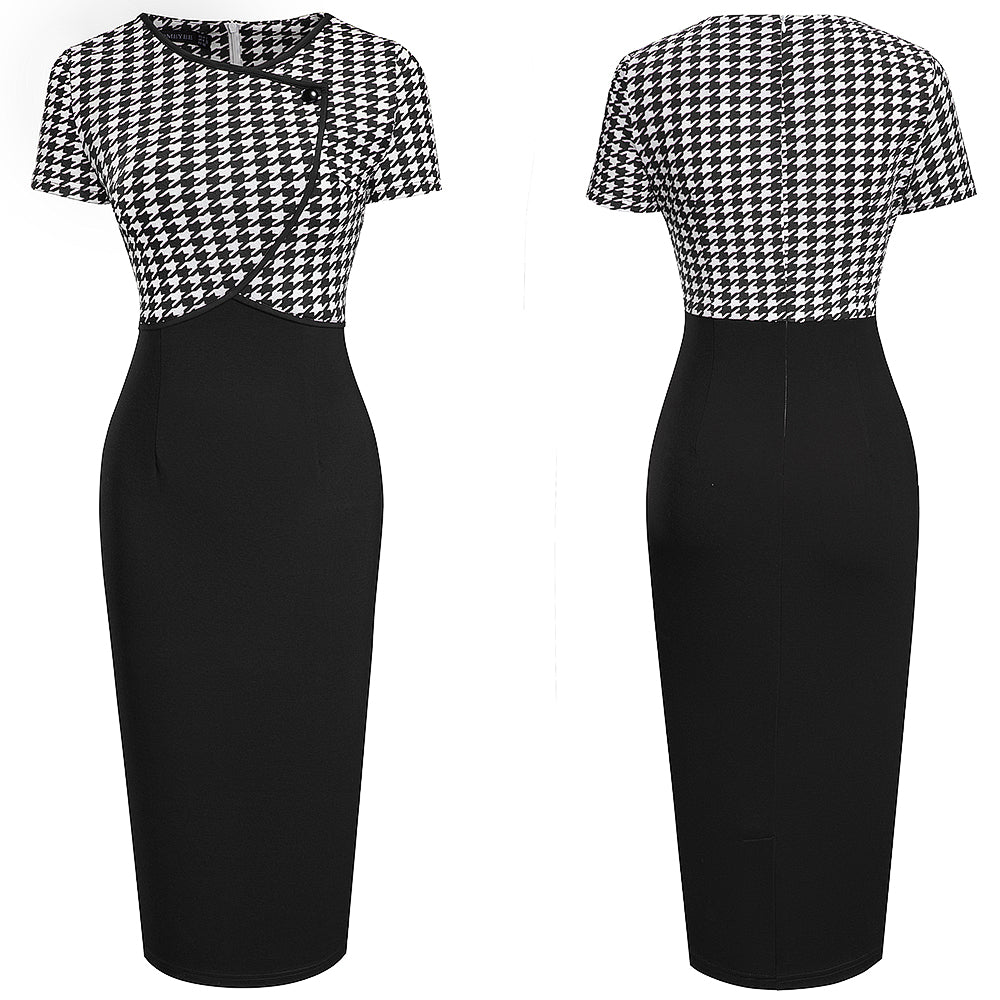 Houndstooth Stitching Commuter Slim Bag Hip Pencil Skirt