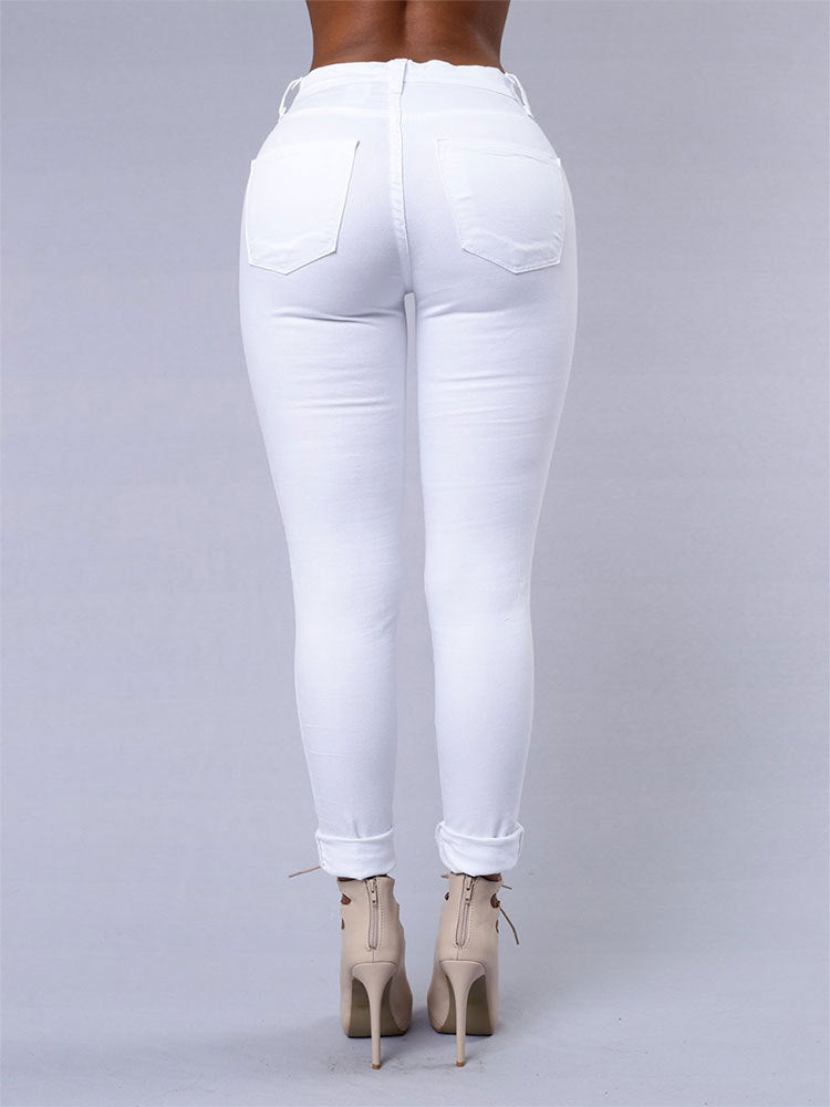 Women Casual Hole Jeans High Waist Skinny Pant Pencil Jeans Ripped Sexy Female Girls Trousers Denim Jeans