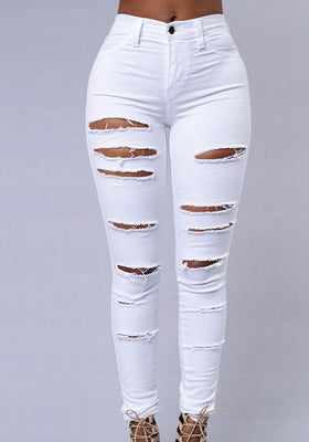 Women Casual Hole Jeans High Waist Skinny Pant Pencil Jeans Ripped Sexy Female Girls Trousers Denim Jeans