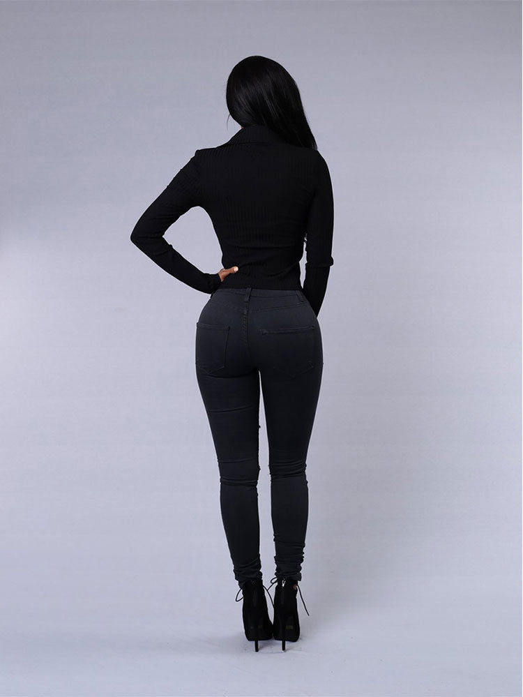 Women Casual Hole Jeans High Waist Skinny Pant Pencil Jeans Ripped Sexy Female Girls Trousers Denim Jeans