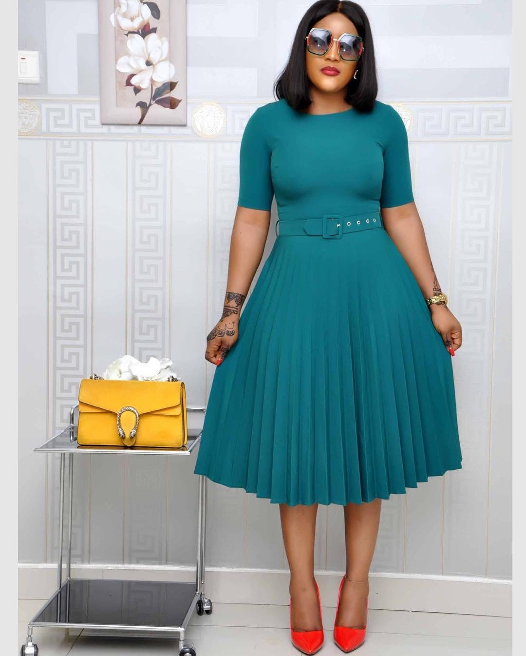 Round Neck Plus Size Mother's Dress Female Pleated Dress