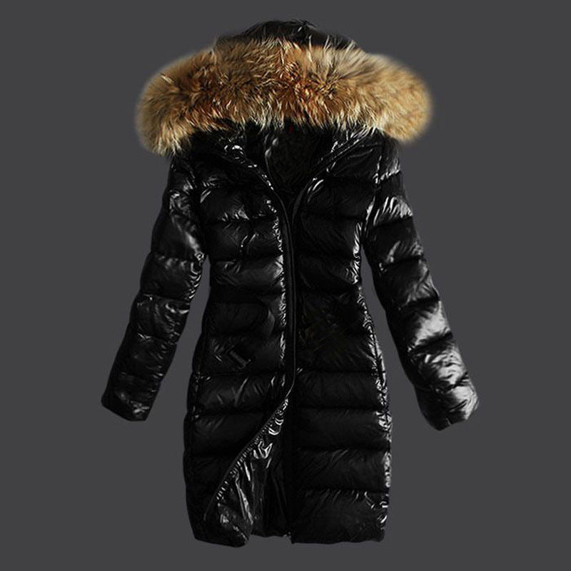 Long Quilted Jacket With Fur Collar And Raccoon Fur