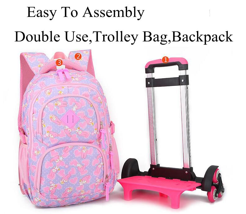 kids Rolling bags On wheels Children wheeled backpack for girls kid School Trolley Bag Travel Trolley School backpack bag Child