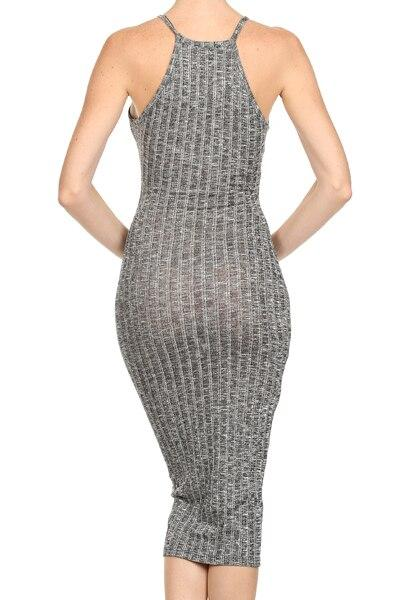 Ribbed Knit Keyhole Bodycon Midi Dress