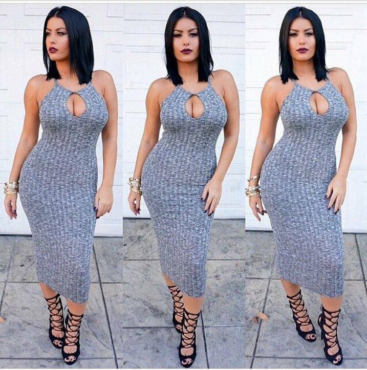 Ribbed Knit Keyhole Bodycon Midi Dress