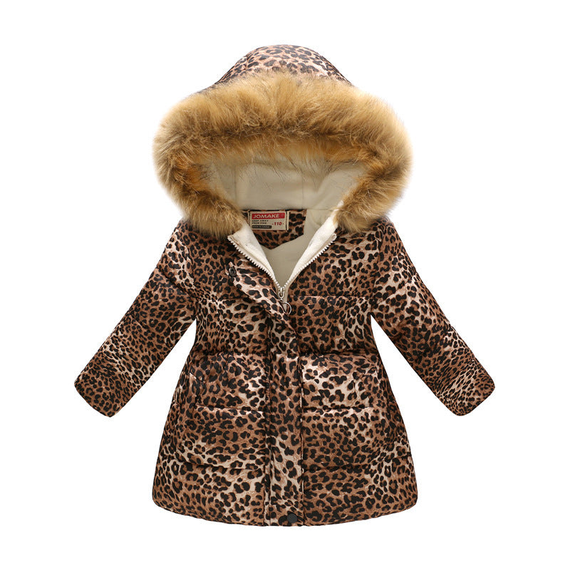 Children's long fur collar hooded cotton jacket