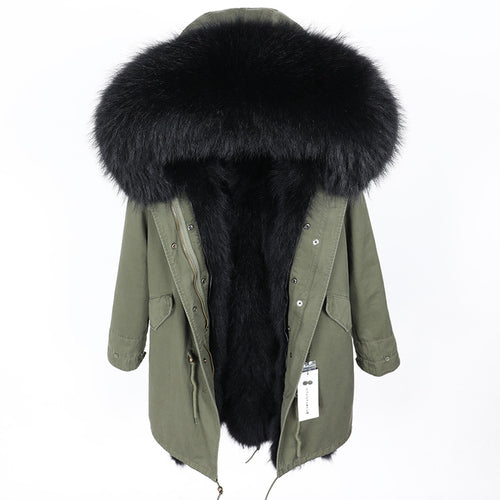 Winter Jacket Women Real Fur Coat Long Parka Natural