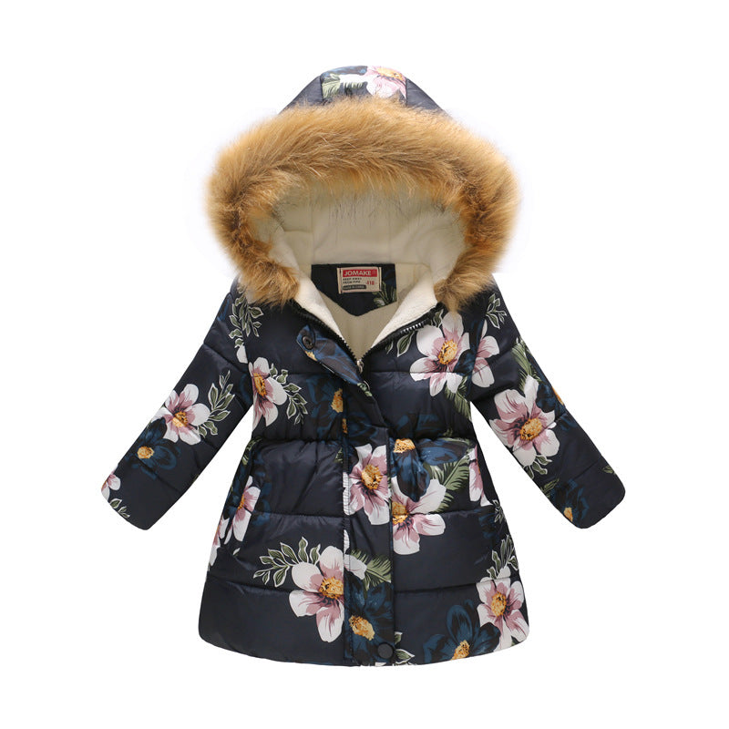 Children's long fur collar hooded cotton jacket