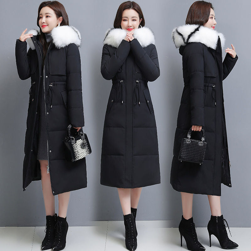 Waist-in-the-waist All-match Thickening Fashion Big Fur Collar Padded Jacket Women