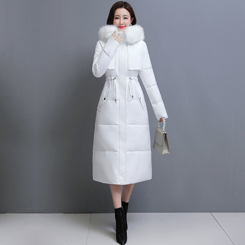 Waist-in-the-waist All-match Thickening Fashion Big Fur Collar Padded Jacket Women