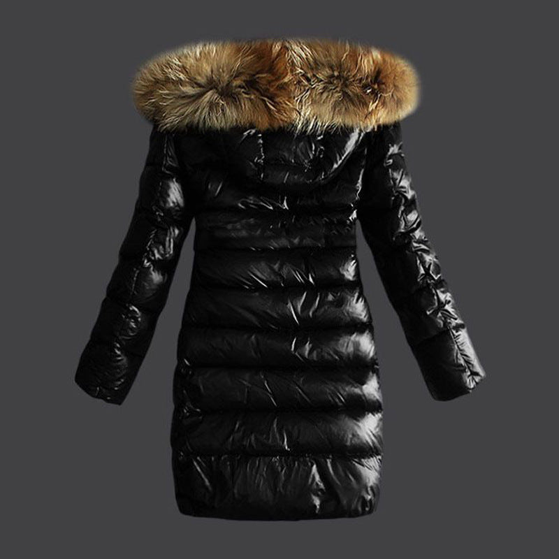 Long Quilted Jacket With Fur Collar And Raccoon Fur