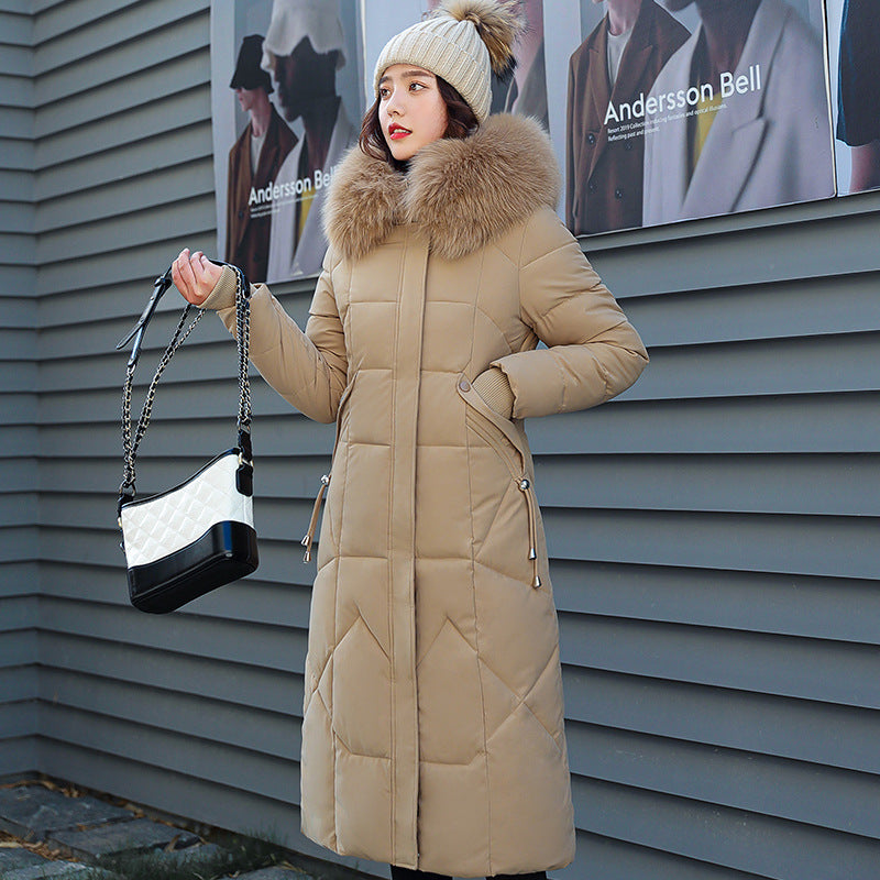 Long fur collar hooded coat