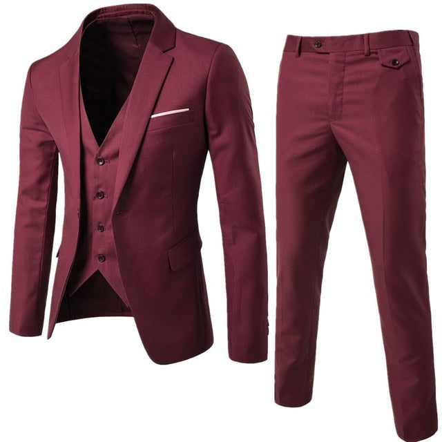 Men Blazers Set Wedding 3 Pieces Elegant 2 Suit