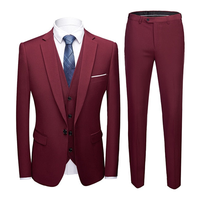 Men Blazers Set Wedding 3 Pieces Elegant 2 Suit