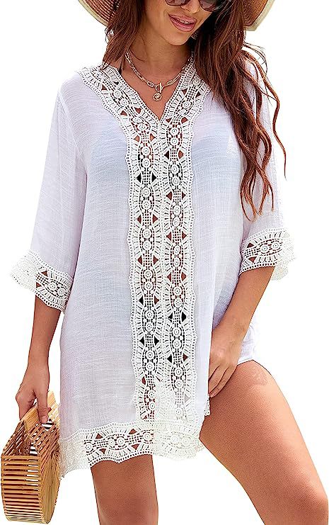 Summer Fashion Casual V-neck Lace Sun Protective Blouse Beach Dress