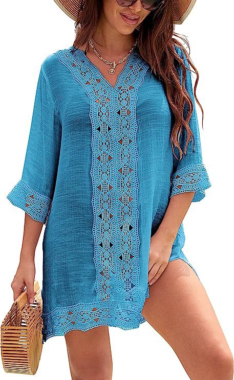 Summer Fashion Casual V-neck Lace Sun Protective Blouse Beach Dress