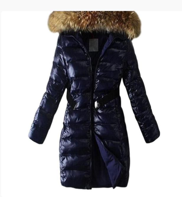 Long Quilted Jacket With Fur Collar And Raccoon Fur