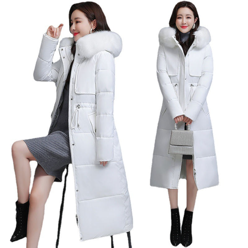 Waist-in-the-waist All-match Thickening Fashion Big Fur Collar Padded Jacket Women