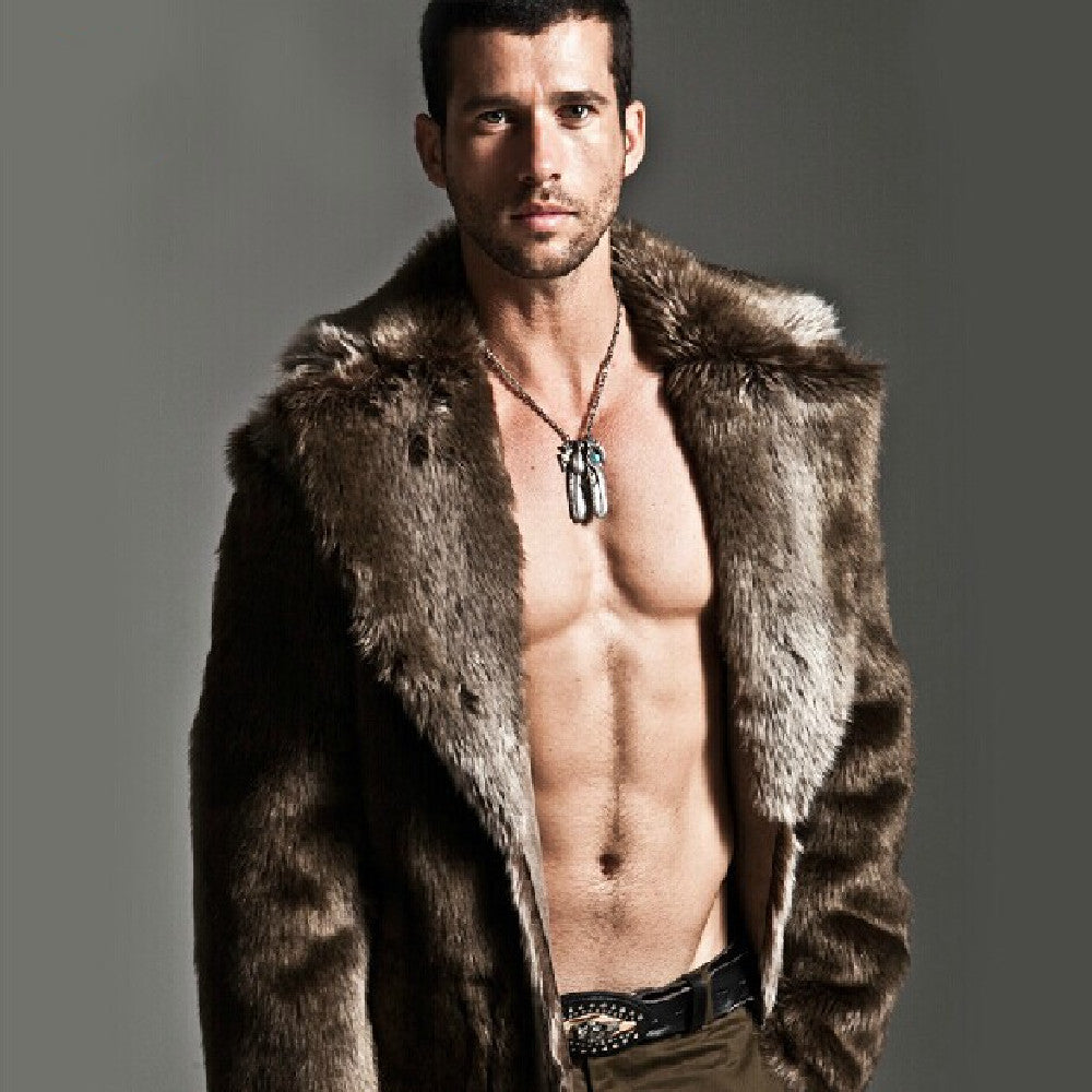 Men's Suit Collar Imitation Fur Coat