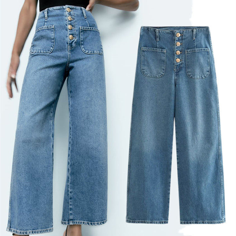 High-waisted Baggy Wide-leg Capri Jeans