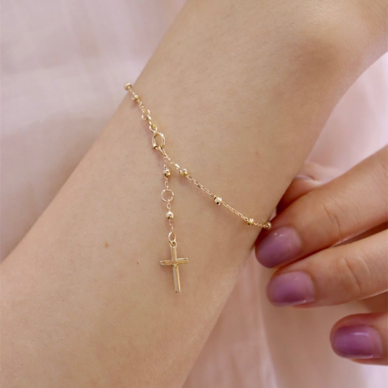 Vintage Cross 18K Gold Necklace Bracelet