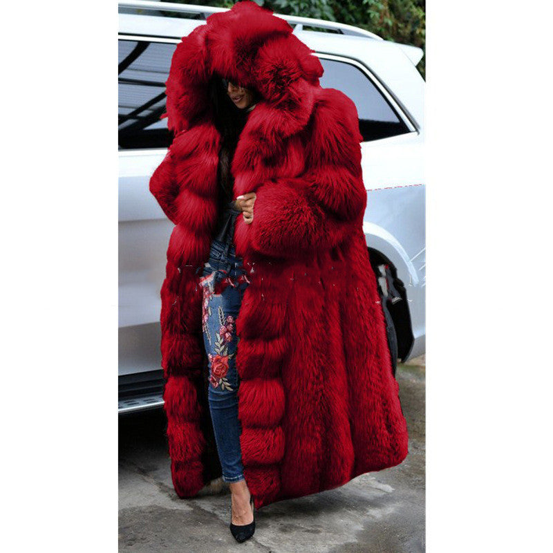 Faux Fur Coat Women Long Hooded Fur Coat