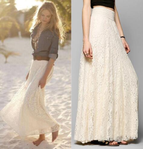 2021 New European and American Style Women Pleated Solid Mesh Lace Layered Gypsy Boho Summer Long Maxi Skirt Girl Beach Clothing