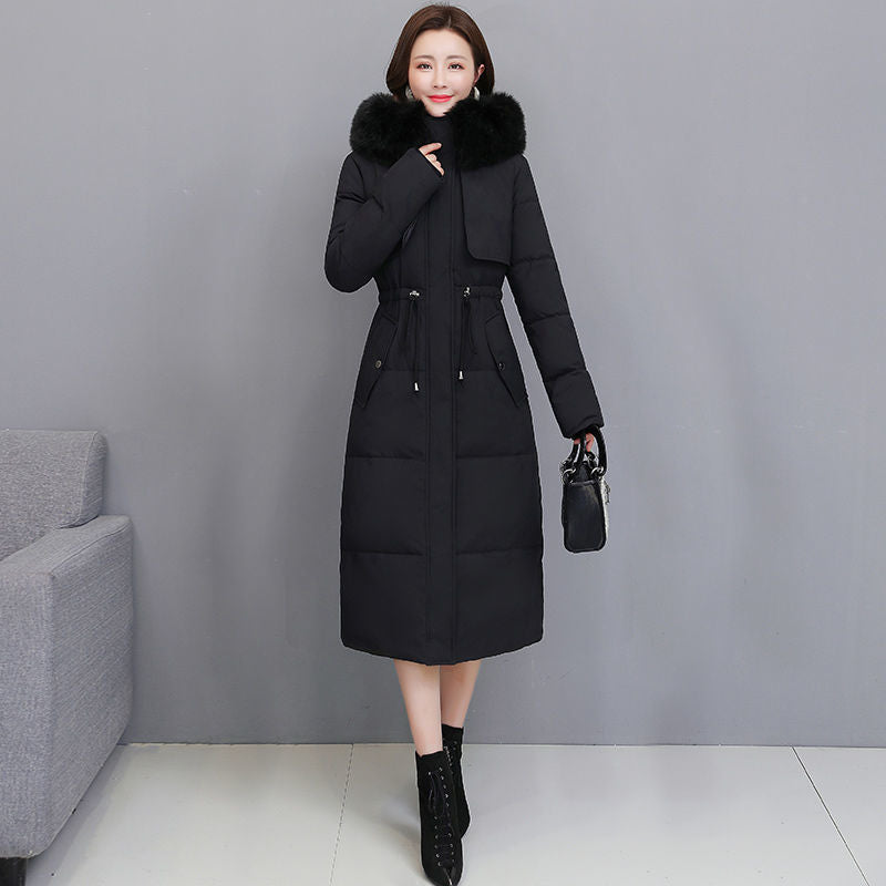 Waist-in-the-waist All-match Thickening Fashion Big Fur Collar Padded Jacket Women