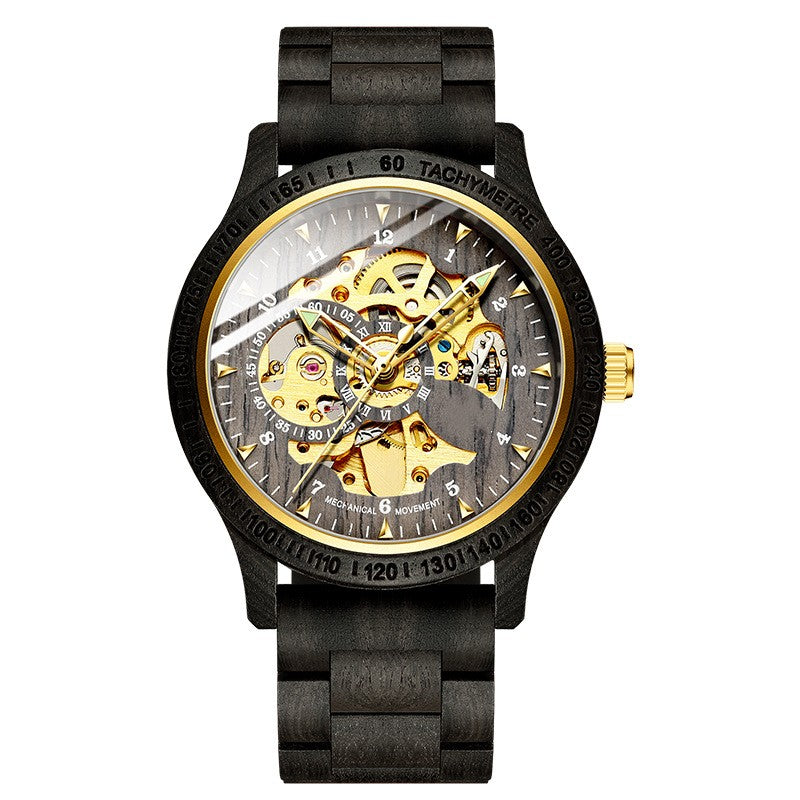 Men's Sandalwood Fully Automatic Hollow Mechanical Watch