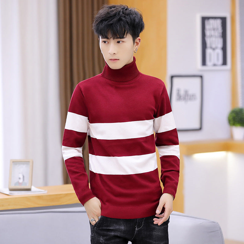 High Neck Striped Sweater Men Fashion Men