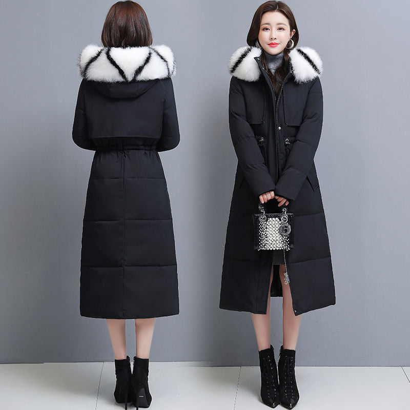 Waist-in-the-waist All-match Thickening Fashion Big Fur Collar Padded Jacket Women