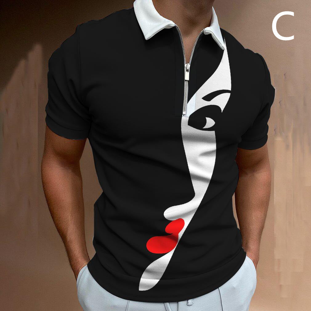 Shirts For Men Face Art Print Short Sleeve Tshirts Streetwear Mens