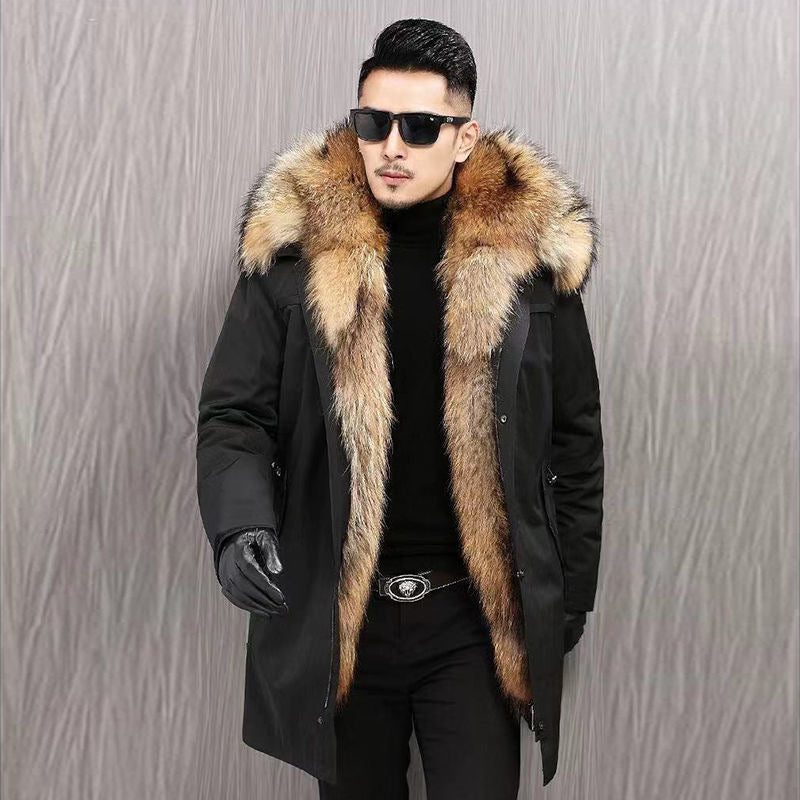 Mid-Length Faux Fur Raccoon Fur Liner Thick Coat