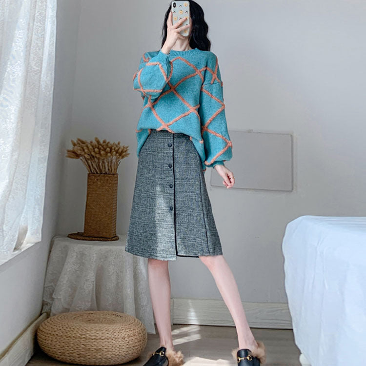 Women"s autumn and winter new style belly covering, age reduction, slim skirt, fat sister sweater two piece suit