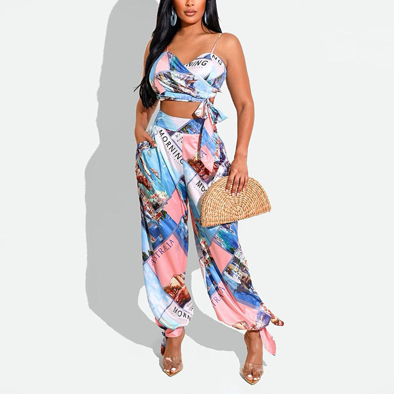 Women's Chest Wrap Harem Pants Suit