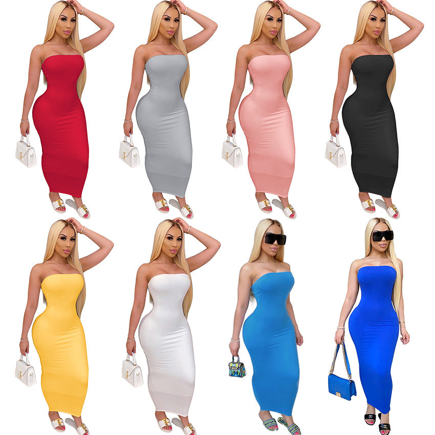 Women Fitted Tube Top High Stretch Dress