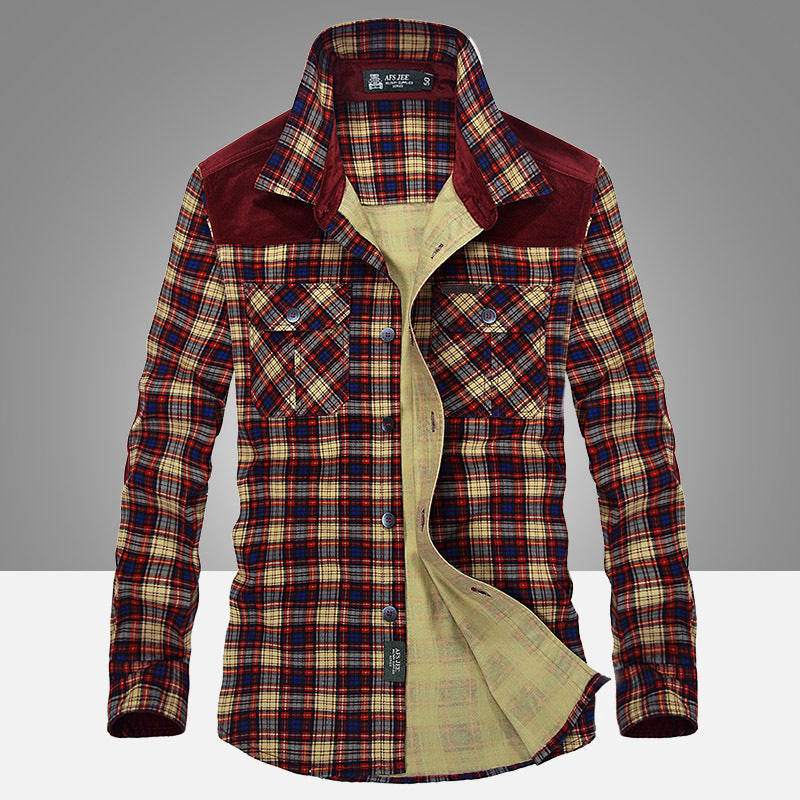 Shirt Men Military Plaid Dress 100 Cotton