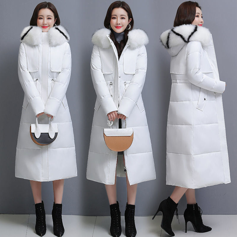 Waist-in-the-waist All-match Thickening Fashion Big Fur Collar Padded Jacket Women