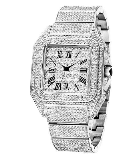 MISSFOX Ice Out Square Watch For Men