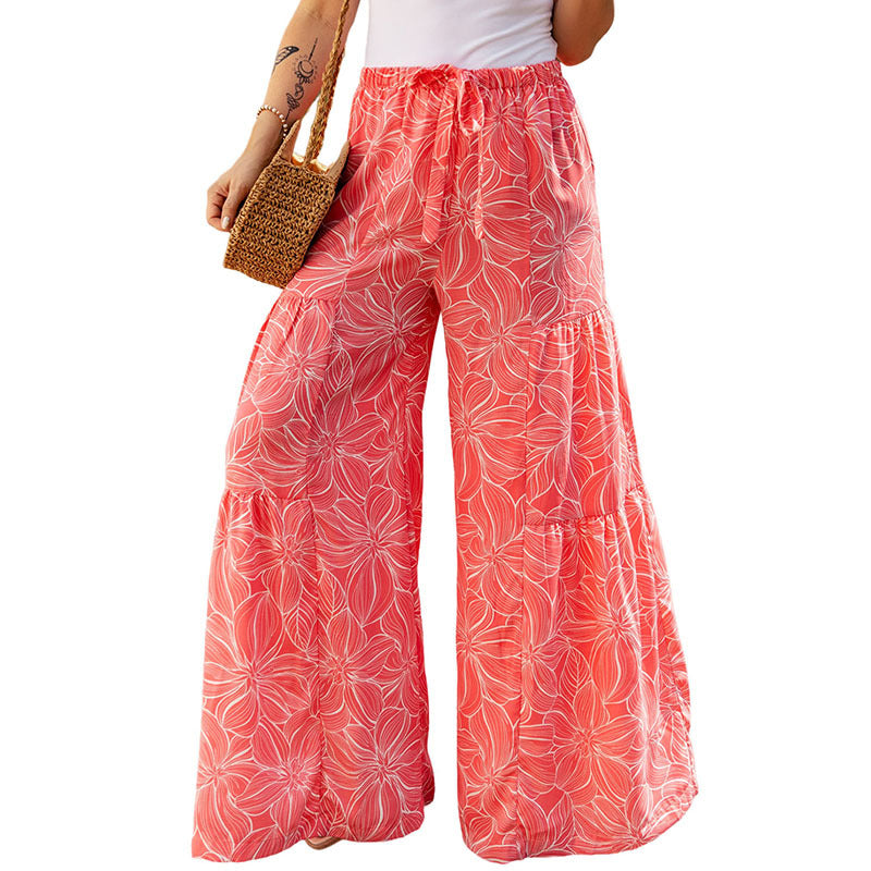 Women's Bohemian Style Summer Lace-up Wide-leg Pants