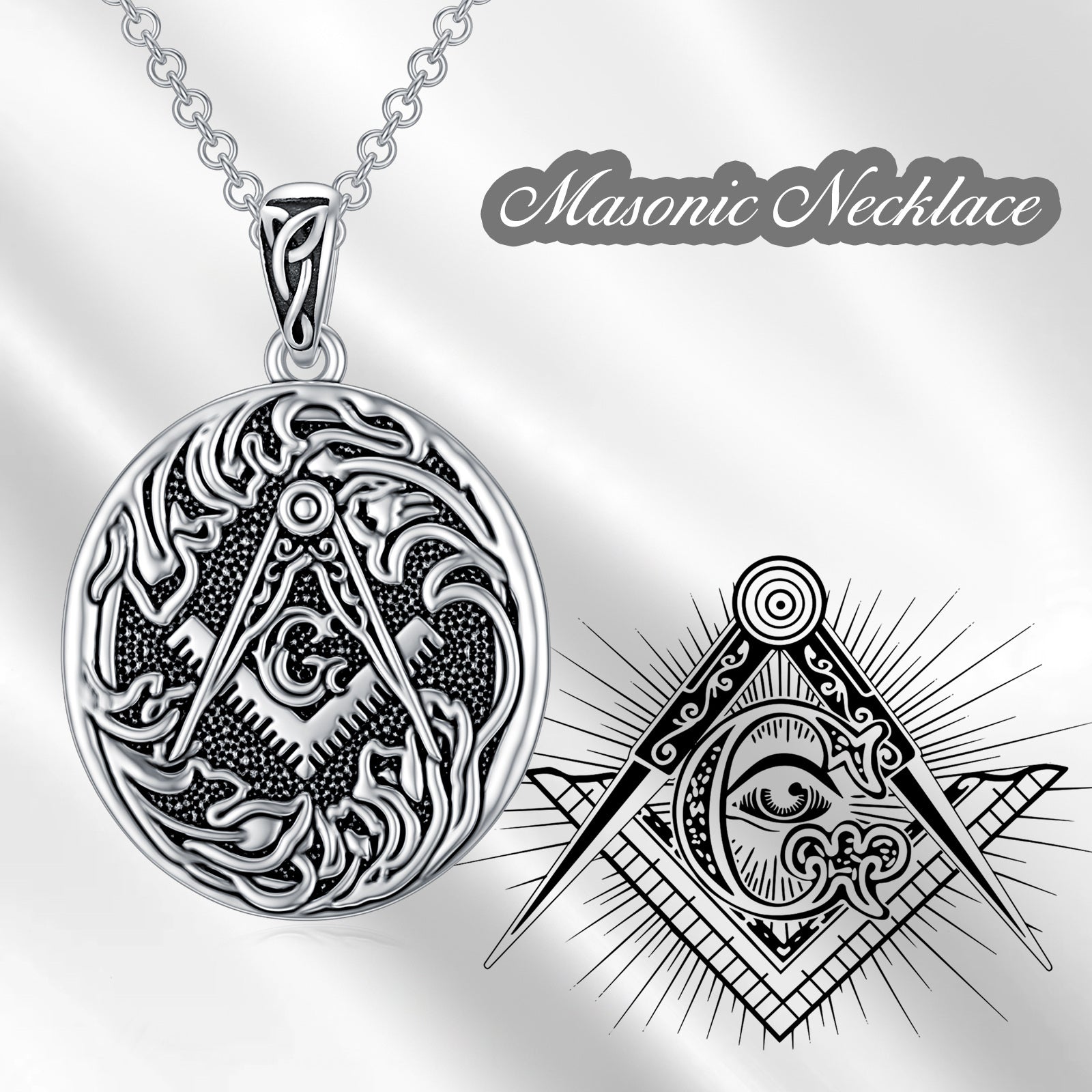 Masonic Gifts for Men 925 Sterling Silver Masonic Freemason Necklace Masons Pendant Jewelry for Men Boys