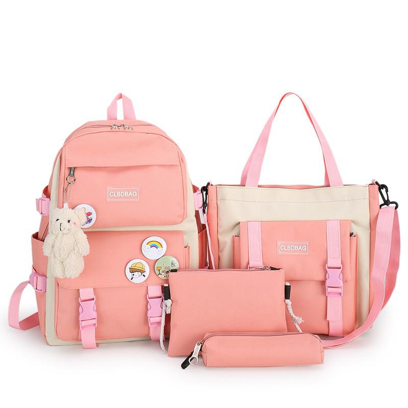 Four-piece Large-capacity Nylon Backpack For Junior High School Students