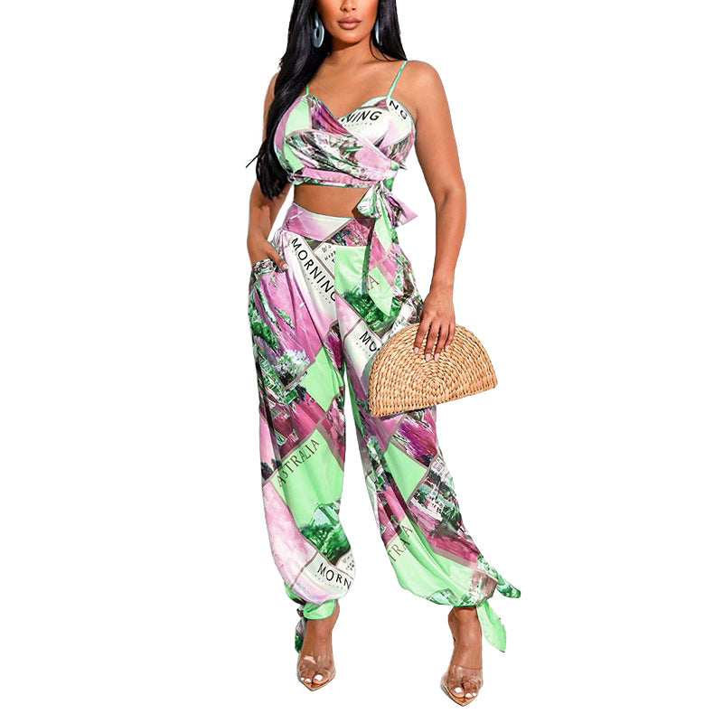 Women's Chest Wrap Harem Pants Suit